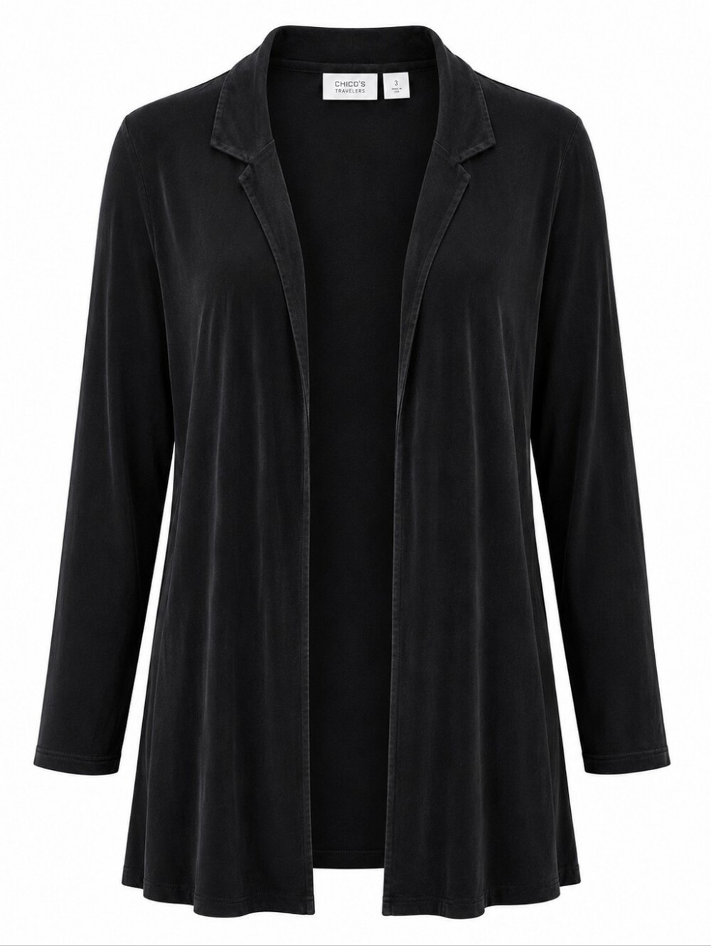 CHICO'S TRAVELERS | Black Slinky‎ Open Front Long Jacket Cardigan | XL 16